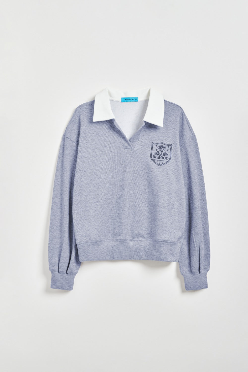 刺繡翻領絨感上衣-藍色